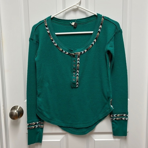 Free People Green‎ Embroidered Longsleeve - Picture 1 of 7